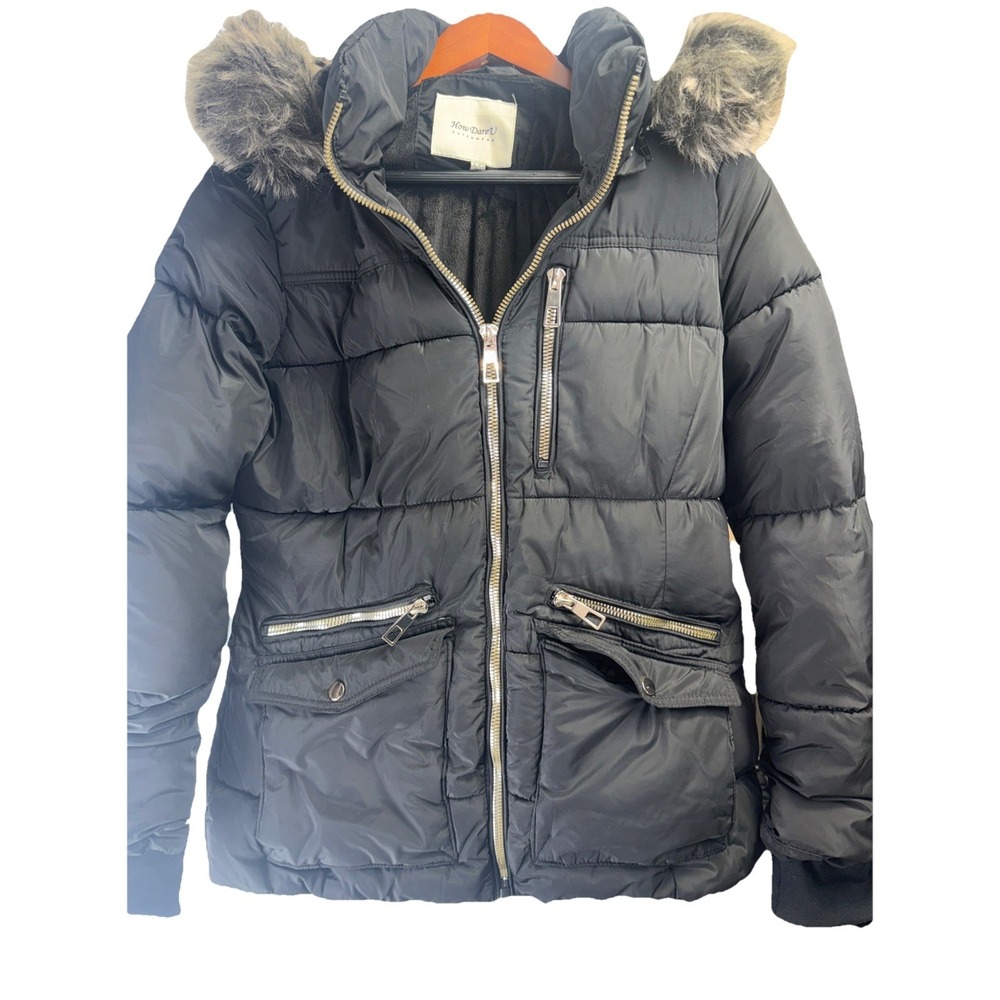 How Dare U Outerwear Puffer Coat Womens 3 XL Black Padded Jacket - Picture 4 of 9